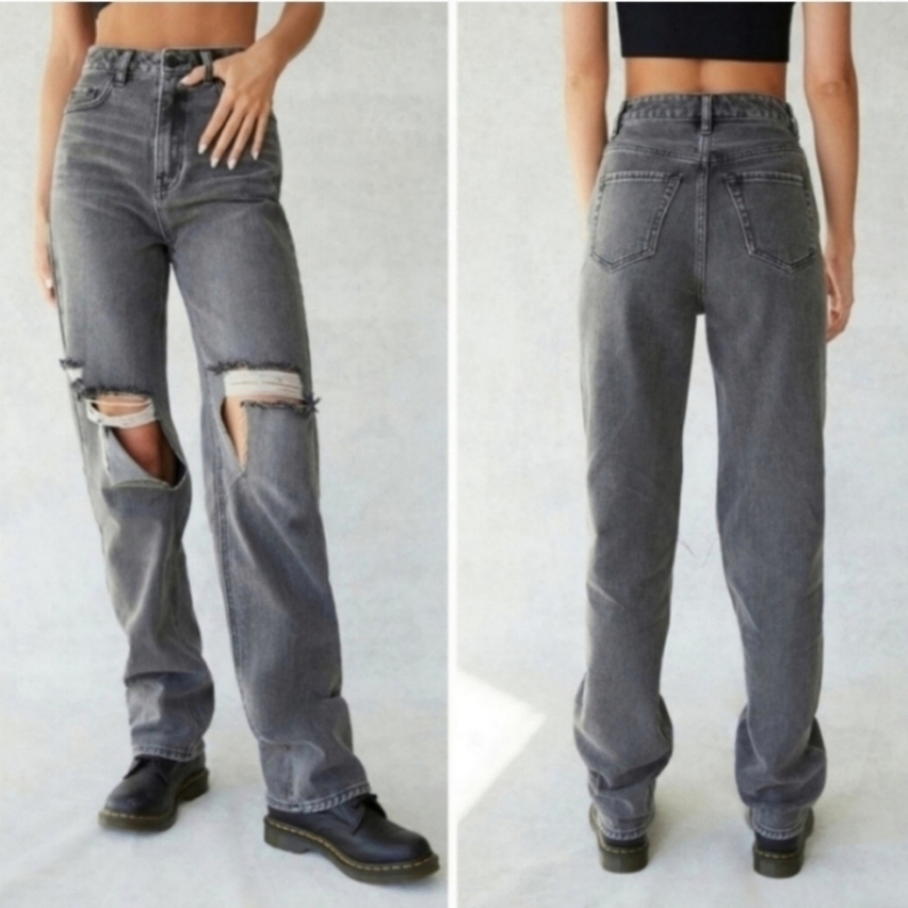 Pacsun Washed Black High Rise Distressed Ripped 90s Boyfriend Jeans